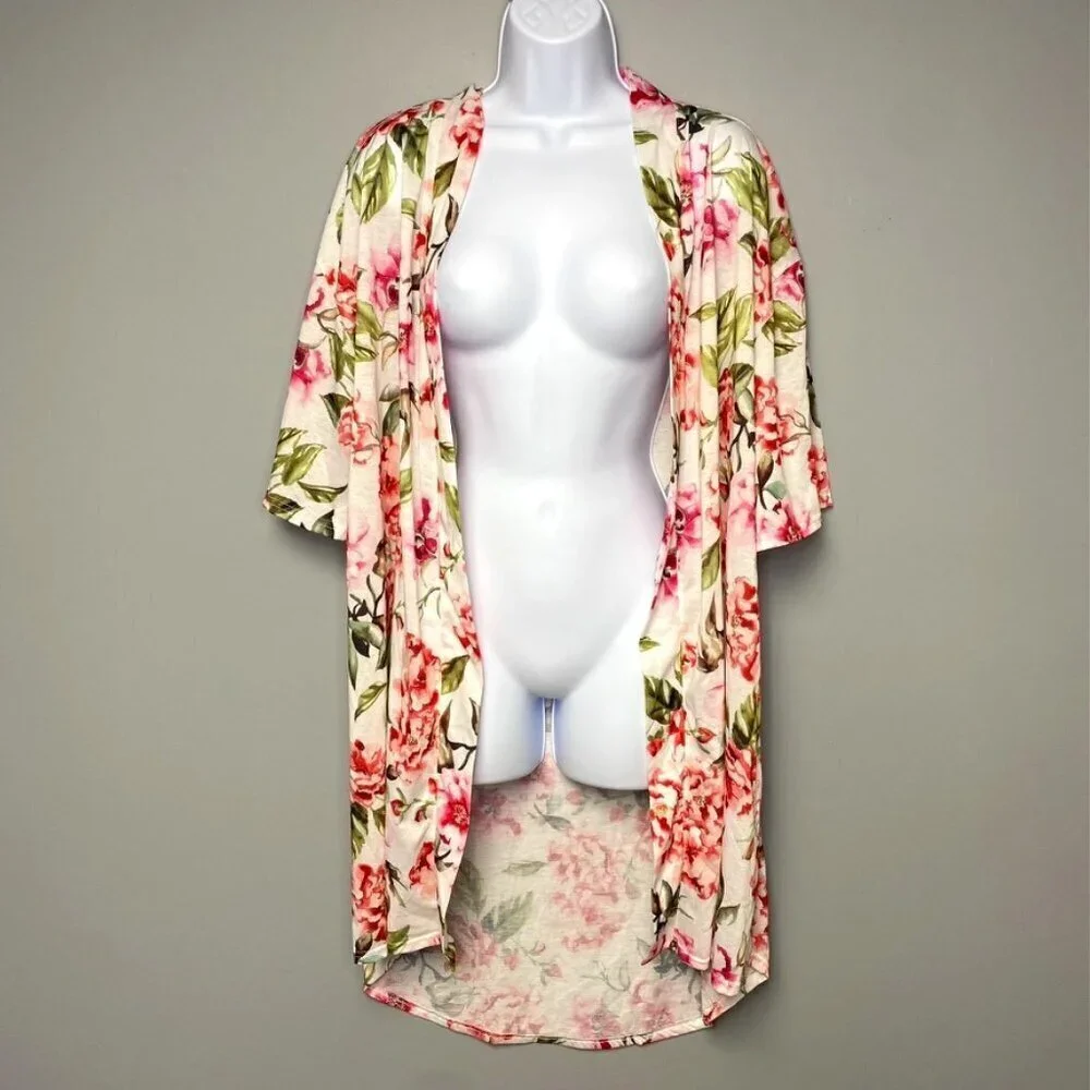 Show Me Your Mumu Womens Robe Size OS Brie White/Pink Floral (Missing Belt)